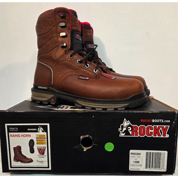 Rocky Rams Horn Waterproof Insulated Work Boots Brown Leather Size 10 M RKK0284